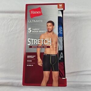 Hanes Ultimate Stretch Boxer Briefs Men's M 5 Pair Tagless Long Leg Comfort
